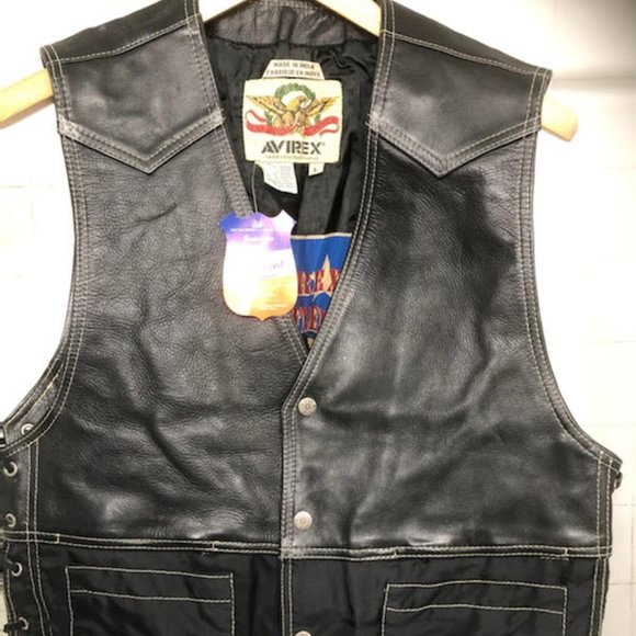 LIMITED EDITION AVIREX LEATHER MOTO BIKER VEST SIZE LARGE - Picture 1 of 13